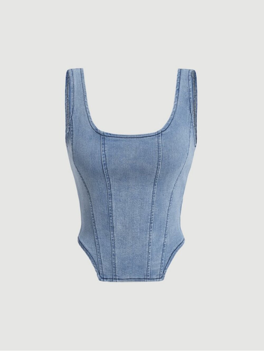 SHEIN Womens Light Blue Denim Sleeveless Corset Tank Top w/ Zipper Back Sz Small